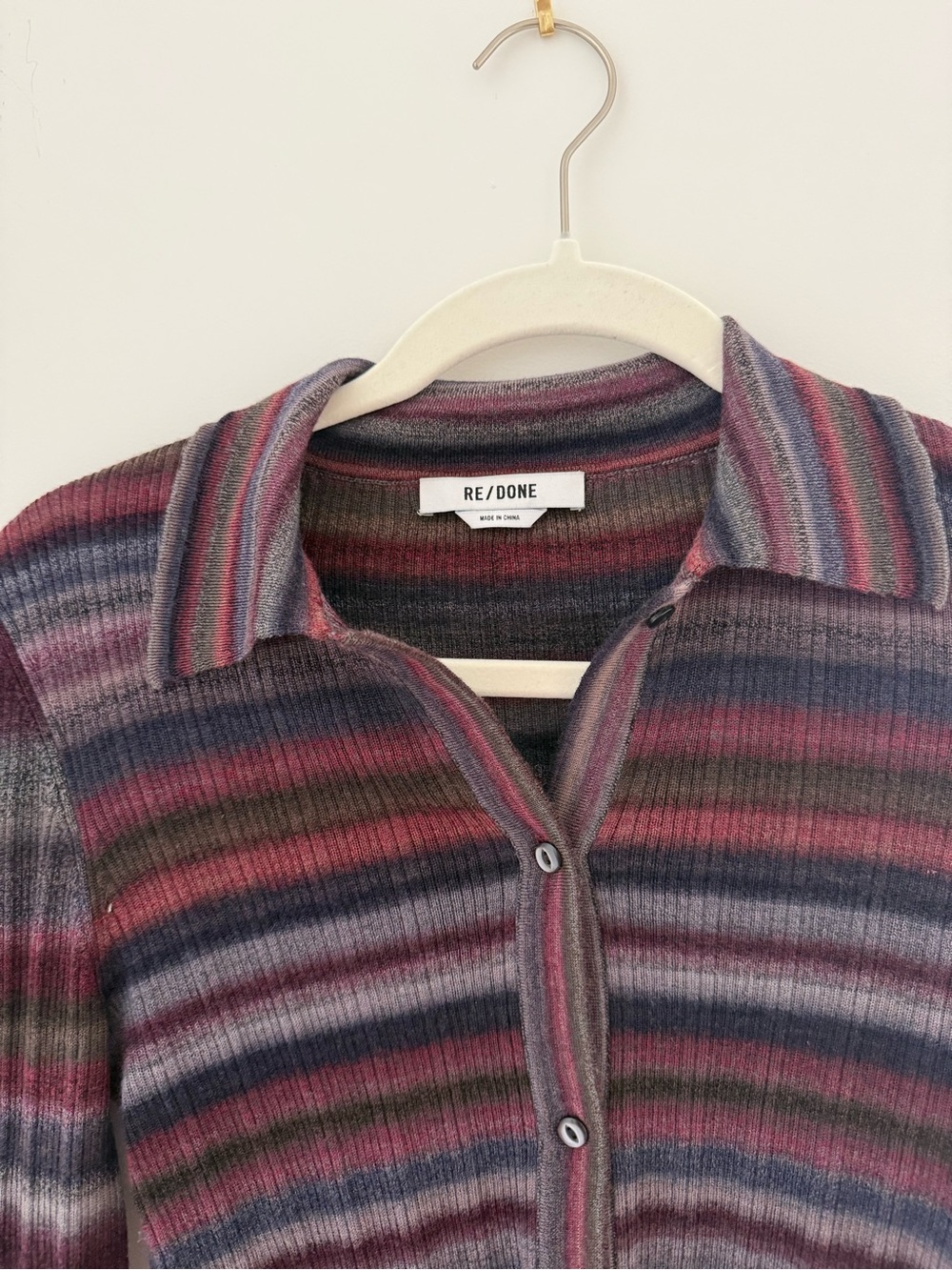 Re/Done Button-Front Ribbed Polo Cardigan - Picture 2 of 3